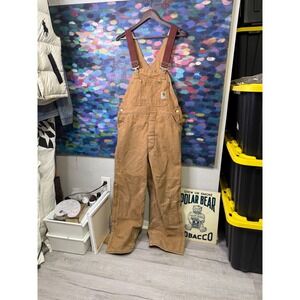 Vintage Carhartt Tan Canvas Double Knee Bib Overalls Mens Size 36x30 Workwear
